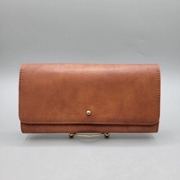 Universal Thread Womens Brown Faux Leather Wallet Tri-Fold Snap Closure - Picture 1 of 8